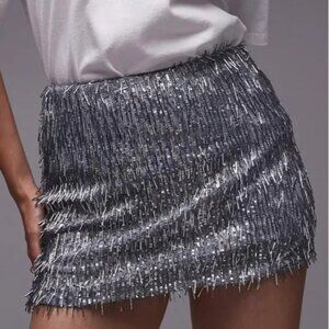Topshop Needle Embellished Mini Skirt Silver US 12